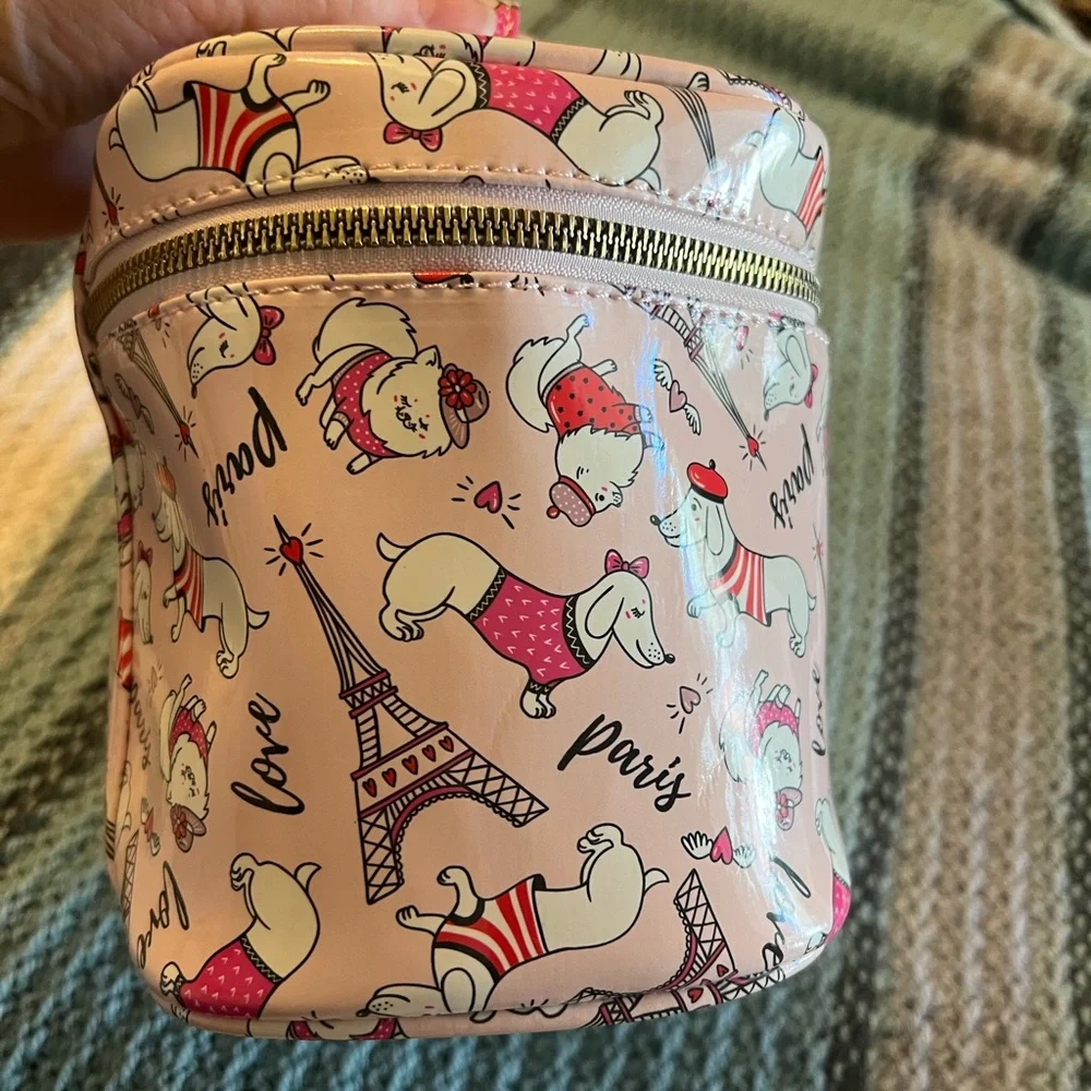 Pardon My French Cute Parisian Dachshund Cosmetic Train Case - Pink
